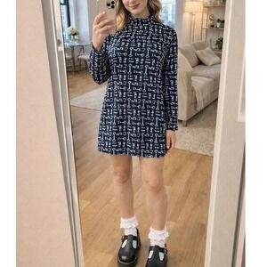 Y2 Vintage Juicy Couture Silk Mini Black Dress Key Mock Neck XS Small Women's